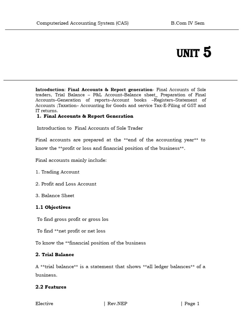 Unit -5 FA and Report Gen (1) | PDF | Debits And Credits | Bookkeeping
