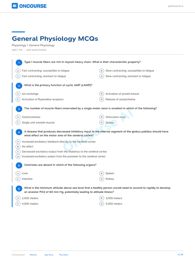 Physiology Questions | PDF | Endoplasmic Reticulum | Muscle Contraction