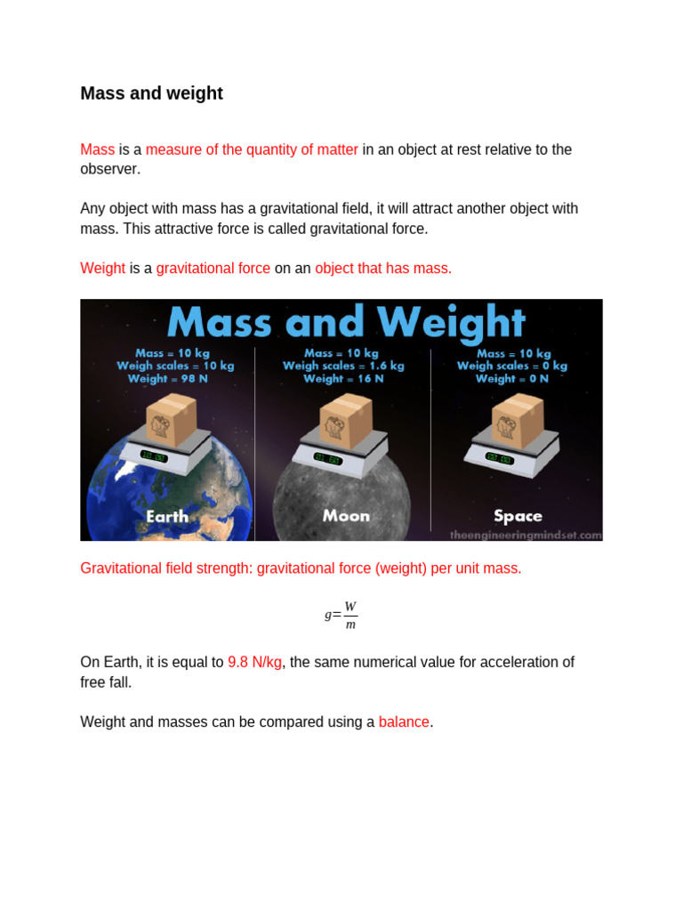 Mass and Weight | PDF
