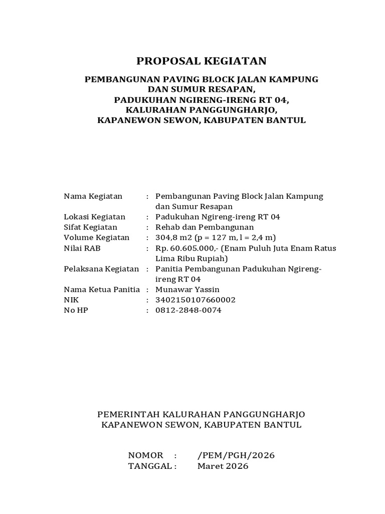 Proposal Paving Block RT 04_gang Mushola 2 Agung Laksmono | PDF