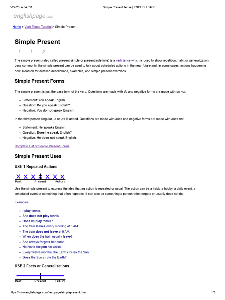 Simple Present Tense - ENGLISH PAGE | PDF | Verb | English Language