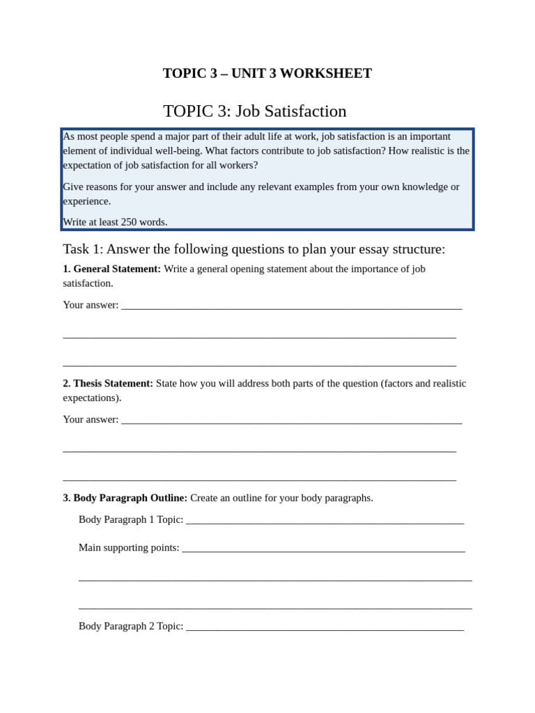 TOPIC 3 - UNIT 3 WORKSHEET | PDF | Employee Retention | Job Satisfaction