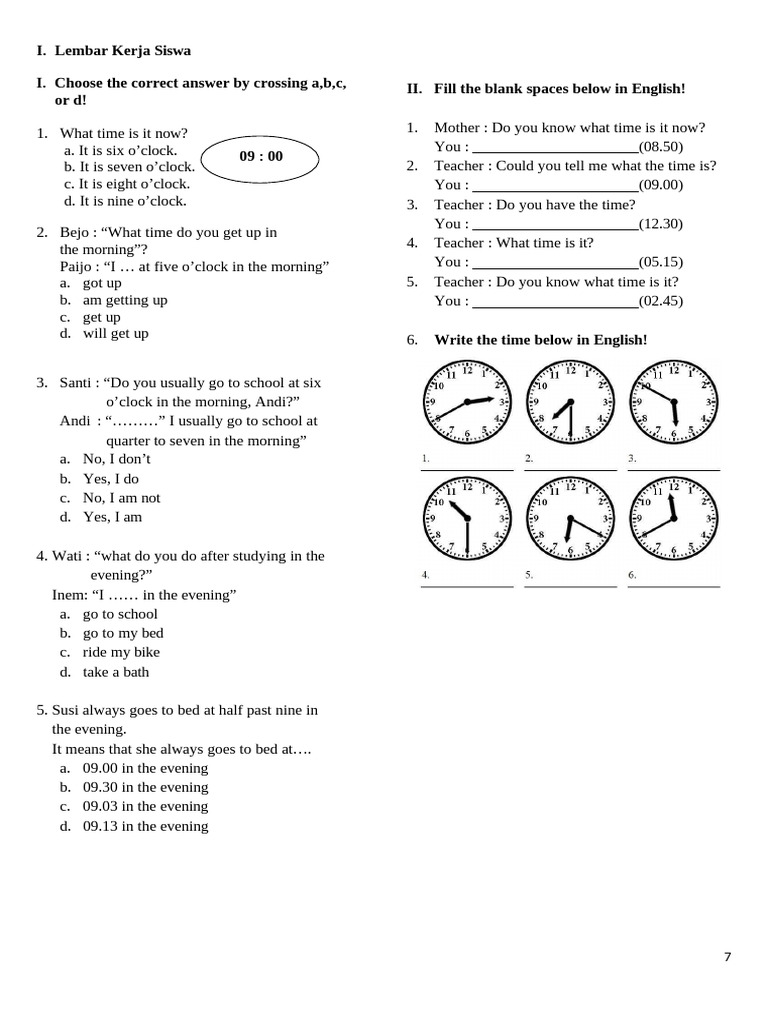 424524577 Soal Latihan Telling the Time | PDF