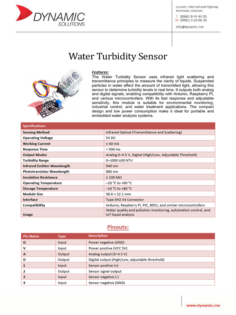 Water Turbidity Sensor Datasheet | PDF | Sensor | Electrical Engineering