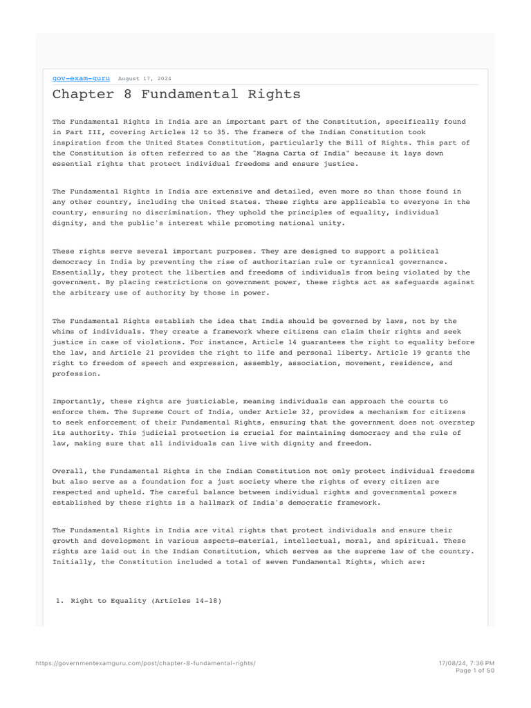 Chapter 8 Fundamental Rights | PDF | Government | Justice