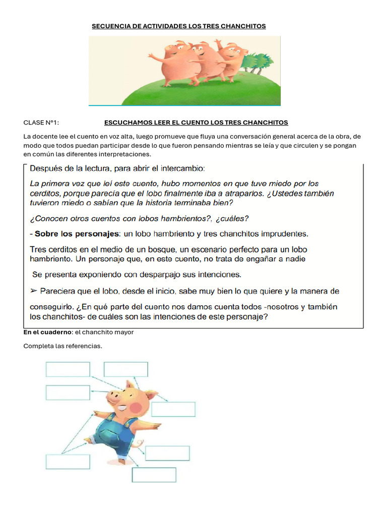 Secuencia de Actividades Los Tres Chanchitos | PDF