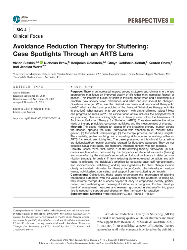 Sisskin Et Al 2026 Avoidance Reduction Therapy for Stuttering Case ...