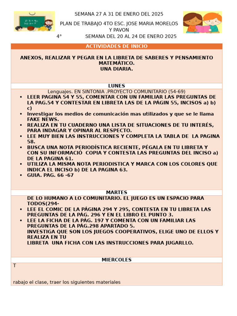 Semana 27 Al 31 Enero Del 2025 | PDF