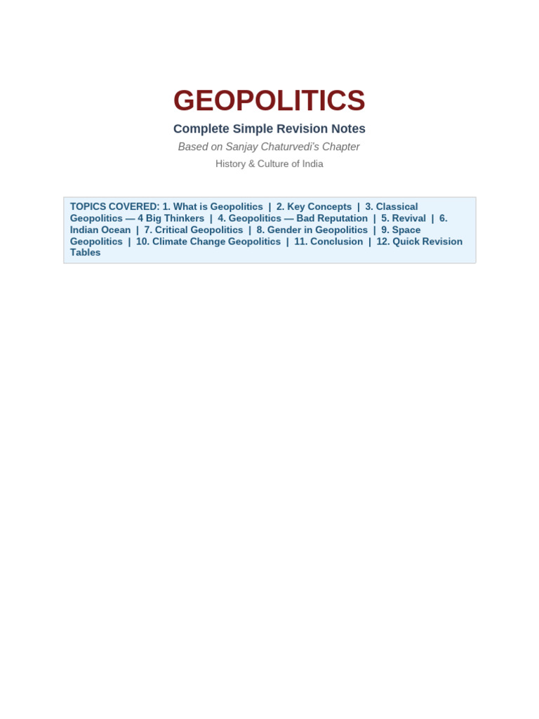 Geopolitics FINAL Notes | PDF | Geopolitics