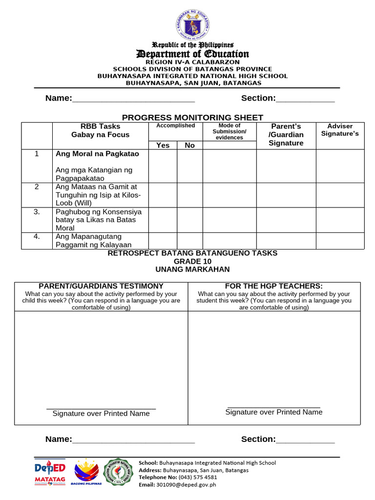 Rbb Final Progress Sheet g10 | PDF | Philippines