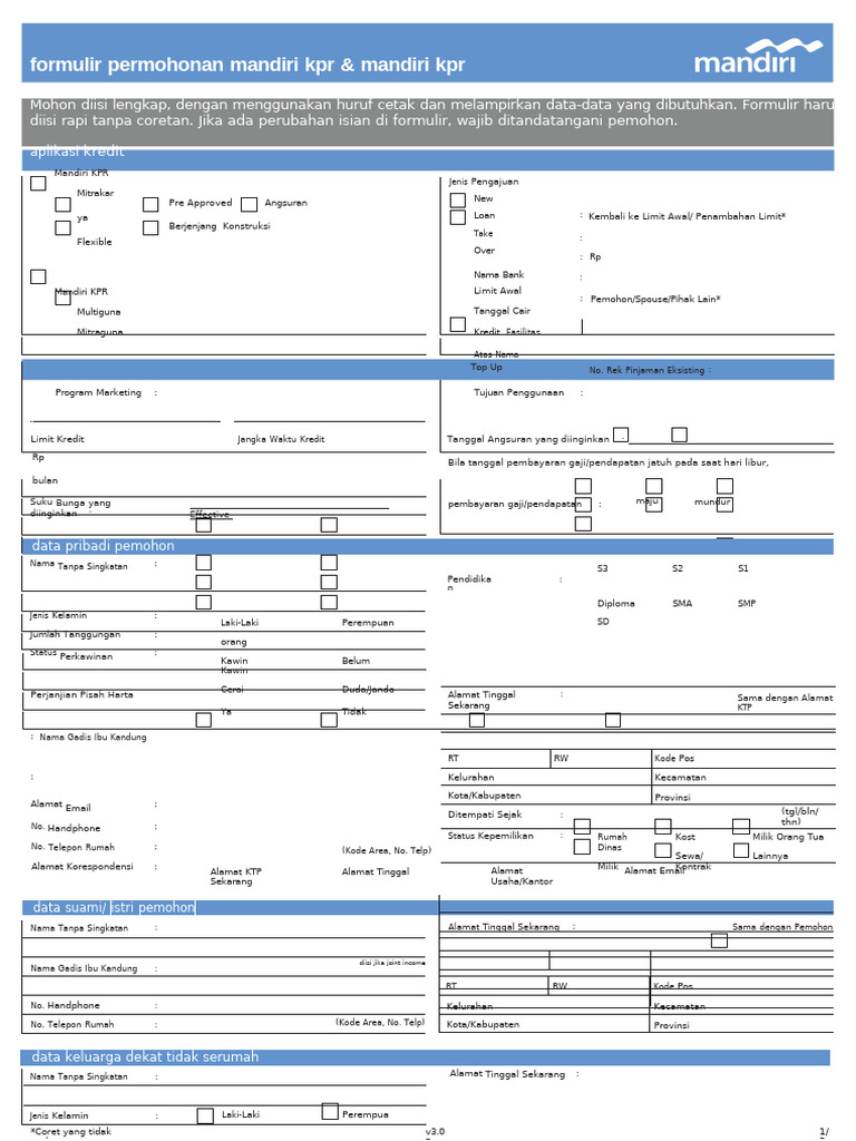 Form Aplikasi KPR NRO New v.6 Update Per Februari 2021 | PDF