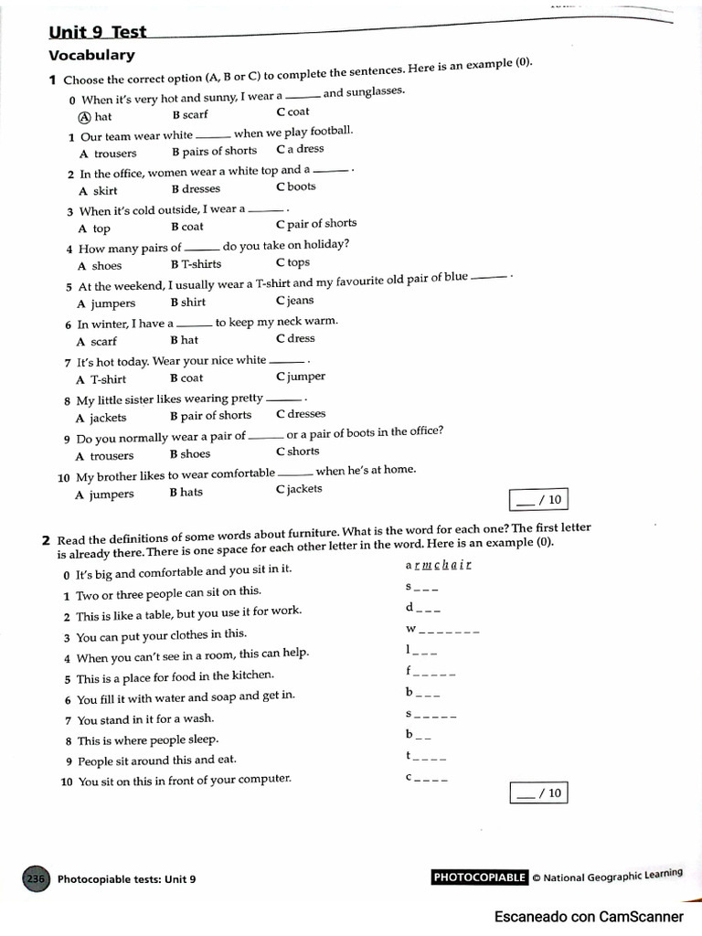 Basic 2 unit 9 test | PDF