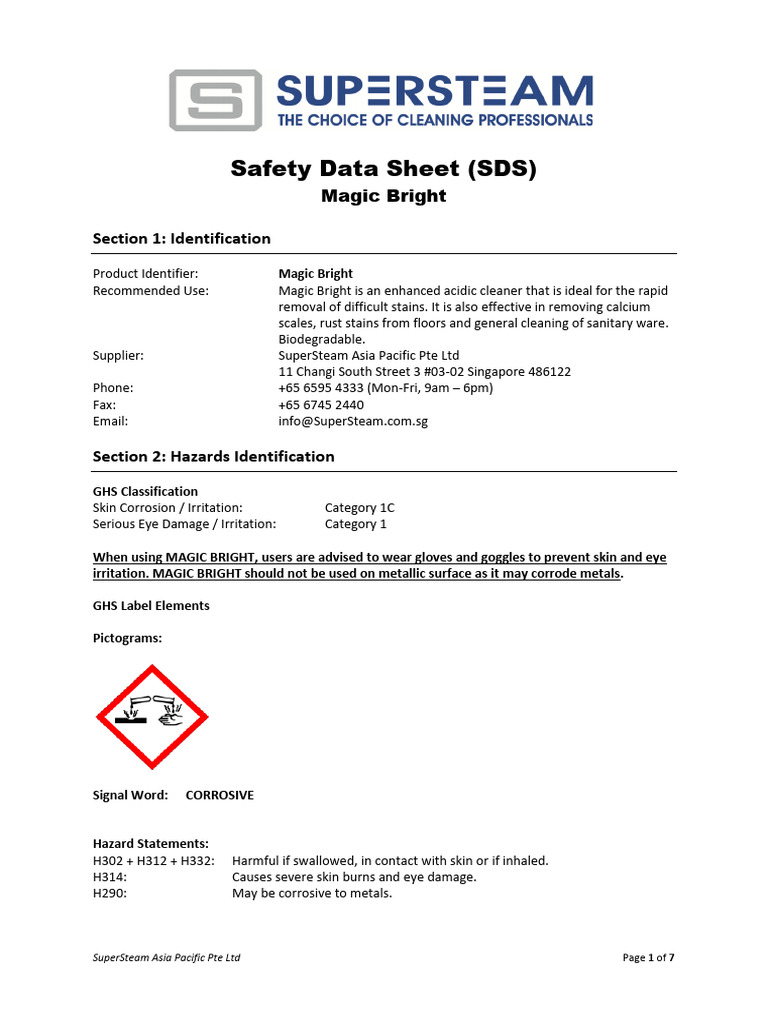 SDS Magic Bright-3- DONE | PDF | Occupational Safety And Health | Safety