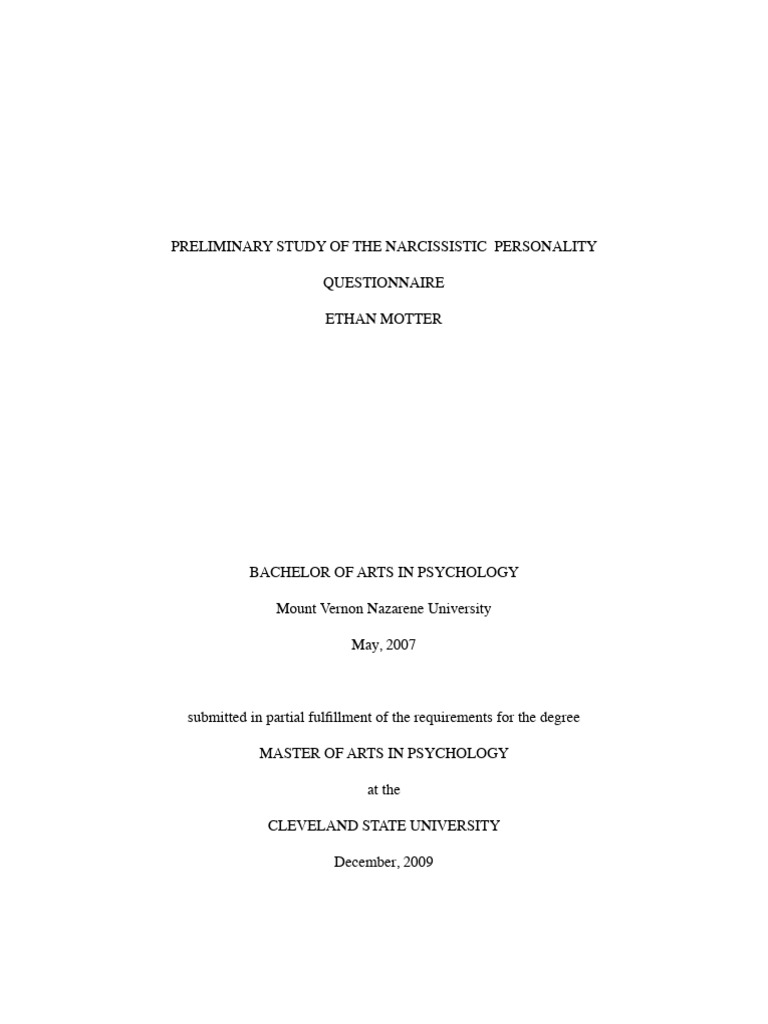 NPQ - Preliminary Study of The Narcissistic Personality Questionnaire ...
