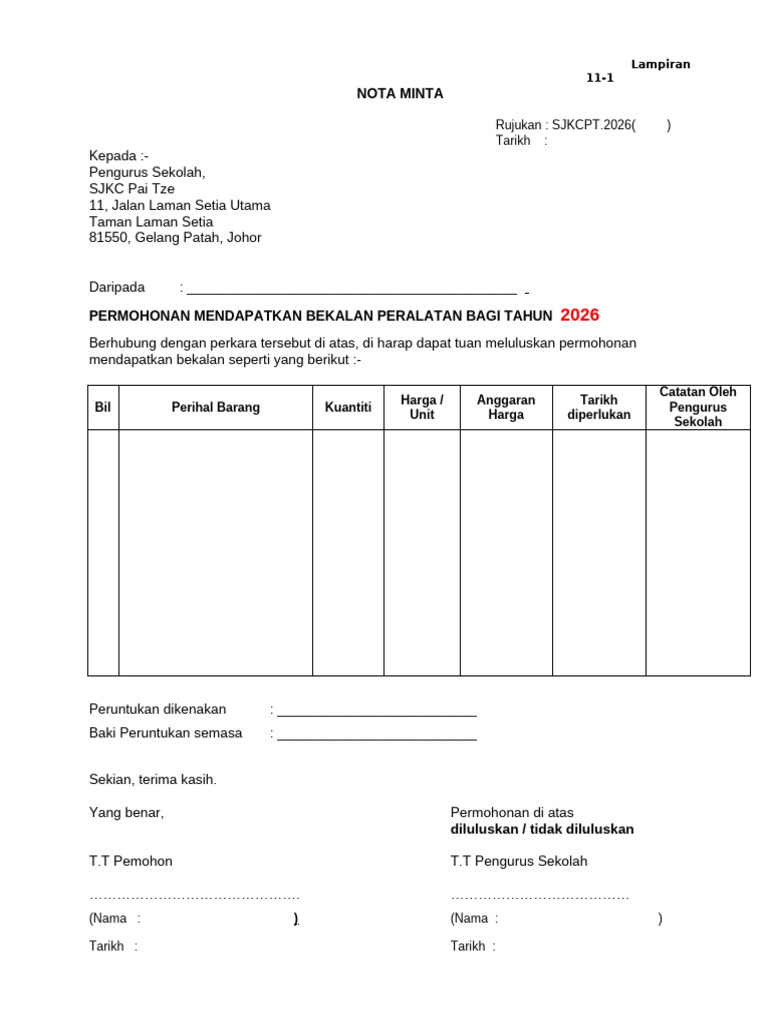 Nota Minta - 01 April 2026 | PDF
