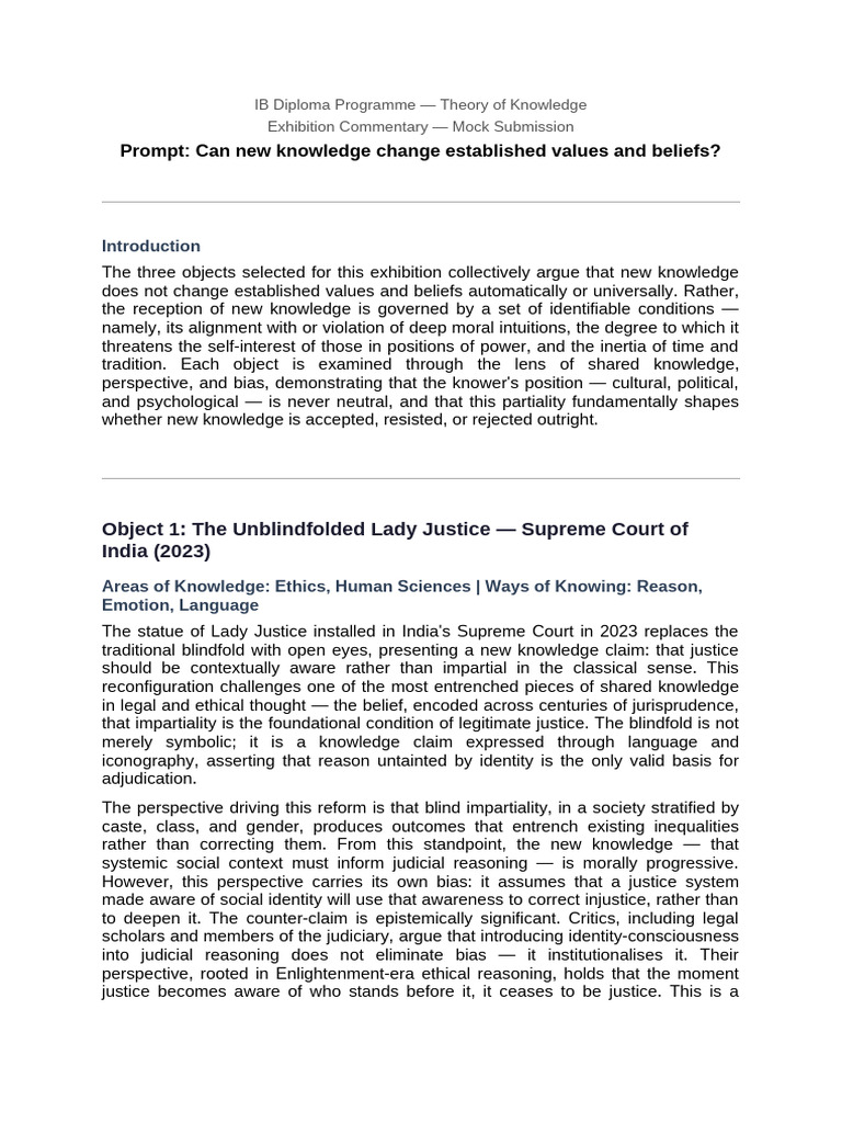 TOK Exhibition Commentary v2 | PDF | Knowledge | Epistemology