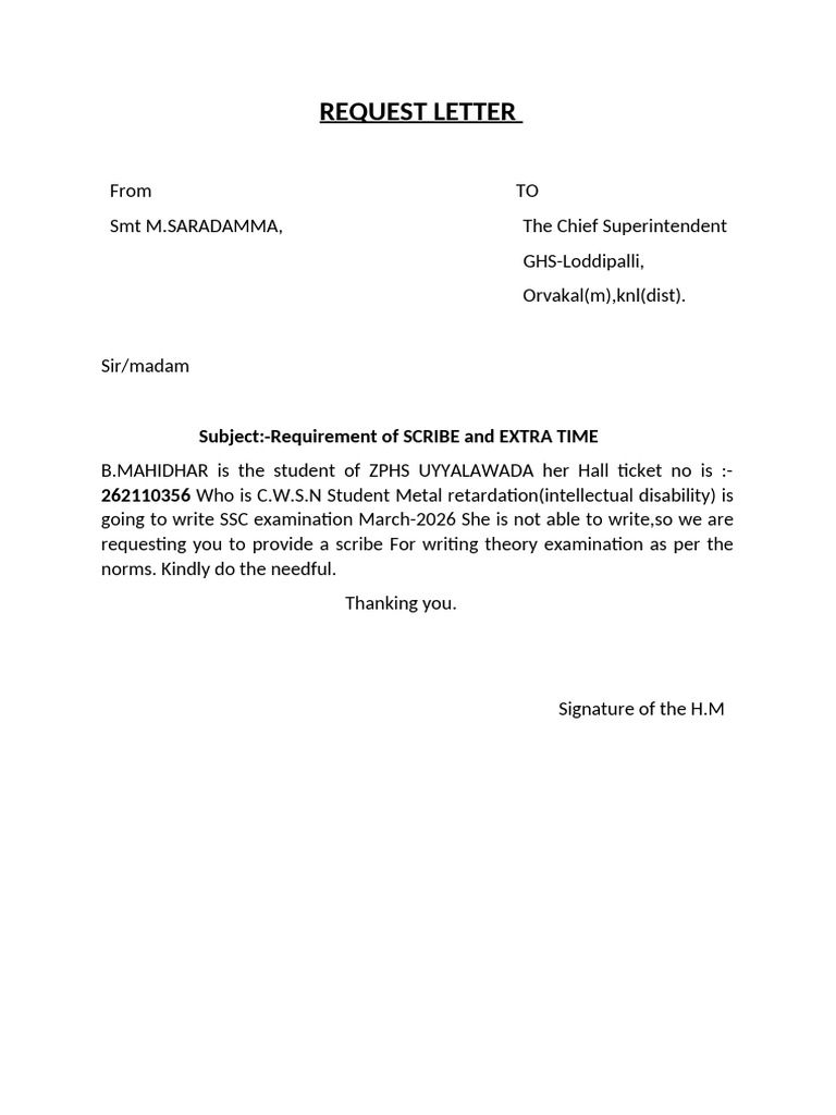 Request Letter for Scribe | PDF