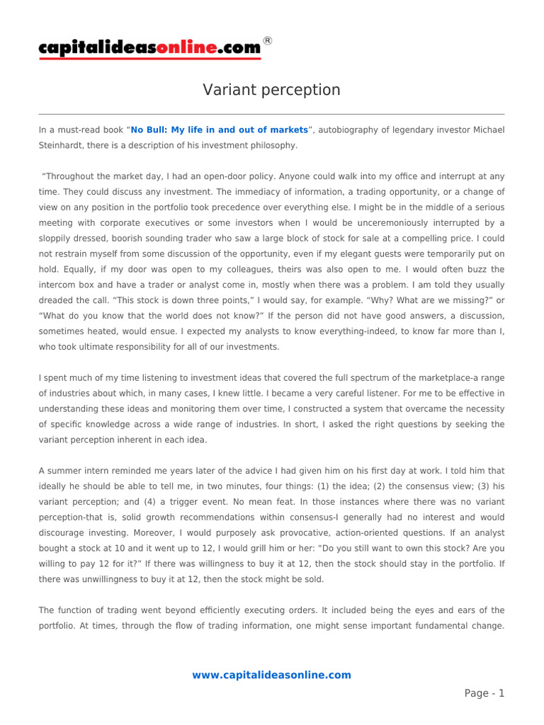 Variant Perception | PDF | Stocks | Investing