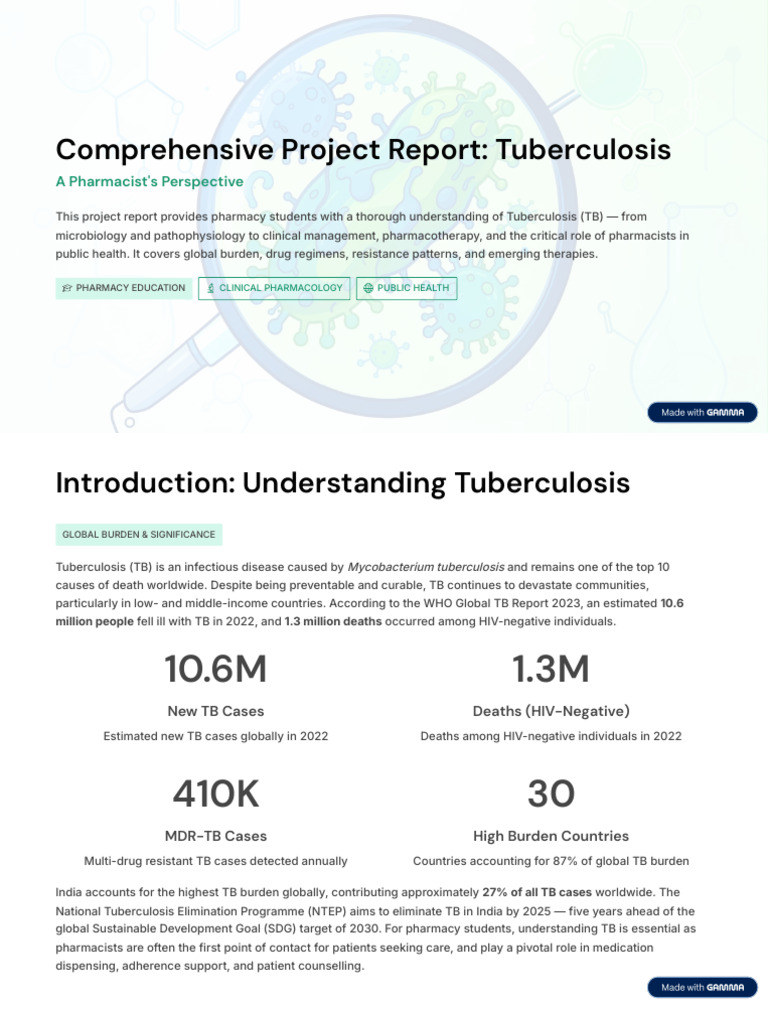 Comprehensive Project Report Tuberculosis | PDF | Tuberculosis | Pharmacy