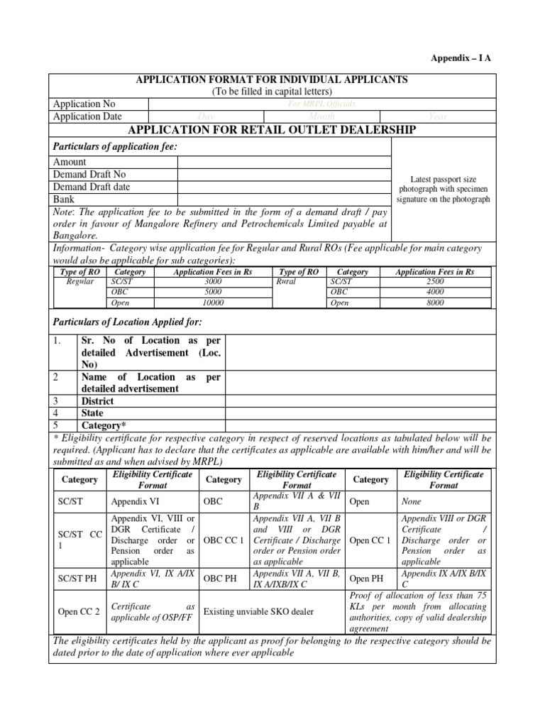 Application Form Individual-I a and Non Individual Applicants-I B | PDF ...
