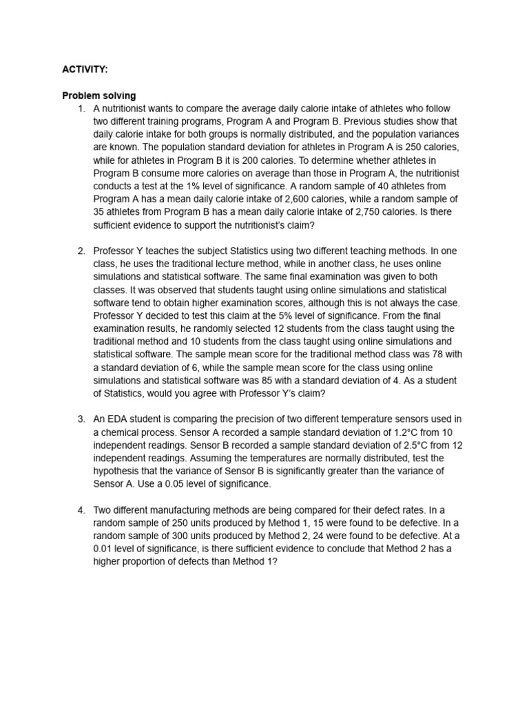 ACTIVITY- Statistical Inference of Two Sample | PDF | Statistics ...