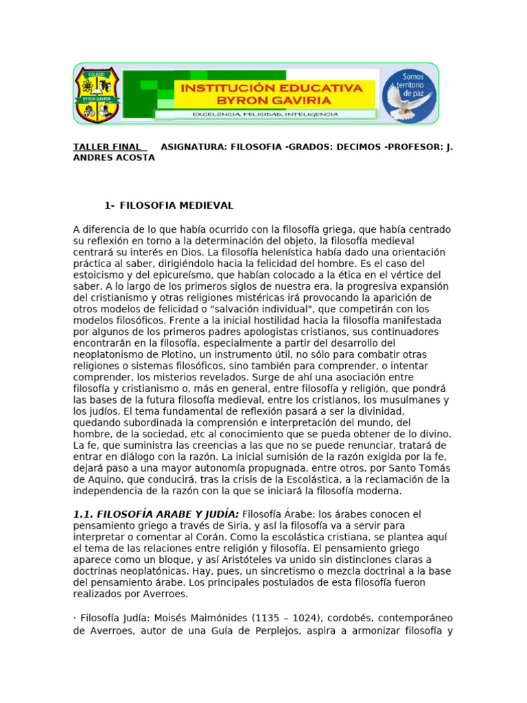 Taller Final, Filosofia 10 | PDF | Filosofia Medieval | Tomás de Aquino
