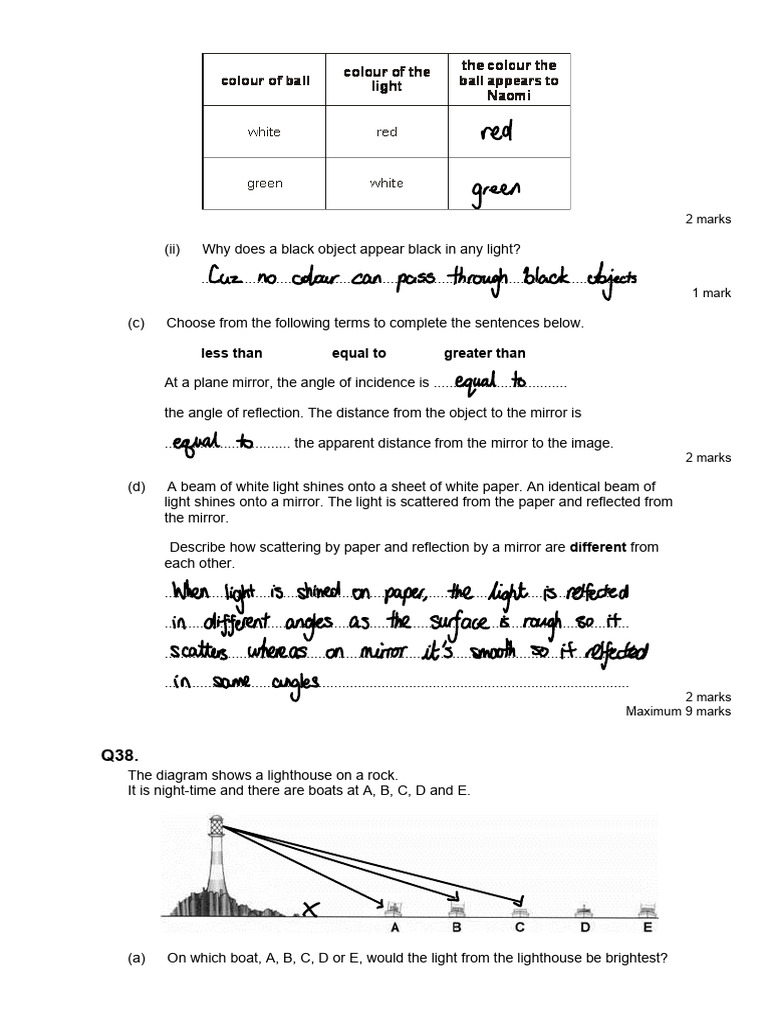 Light Revision Hw | PDF | Mirror | Light