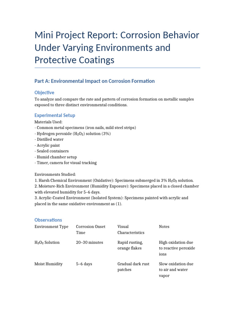 Corrosion Mini Project Report | PDF | Corrosion | Rust