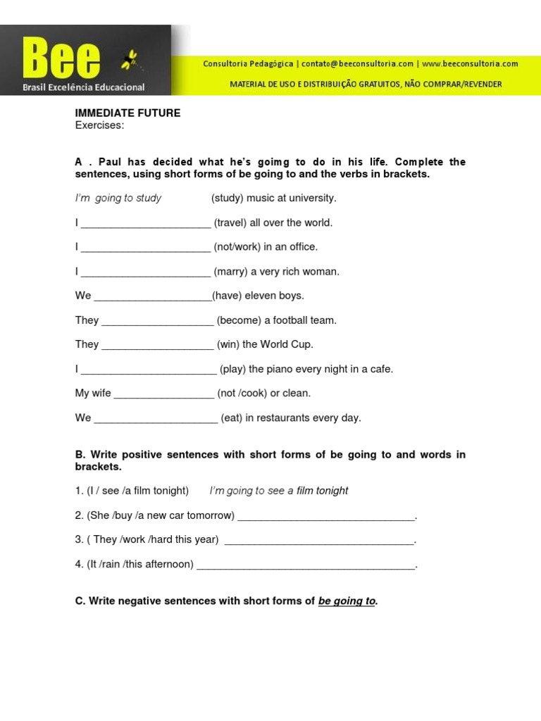 Future Plans Exercises for ESL Students | PDF