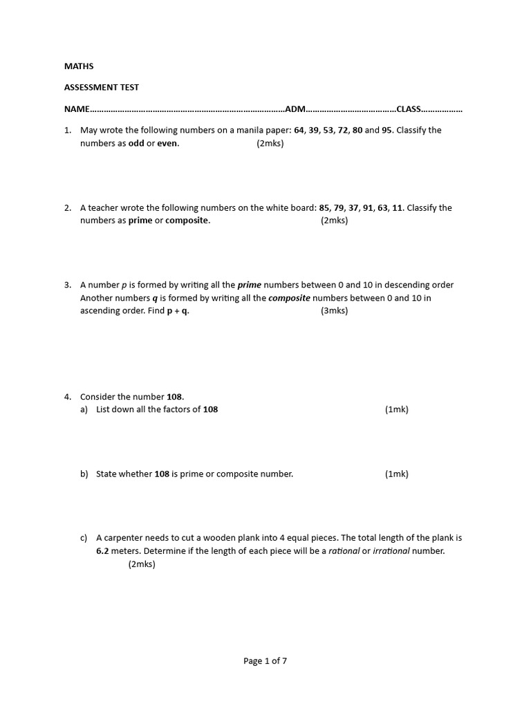 MATHS Grade 10 Test | PDF | Arithmetic | Number Theory