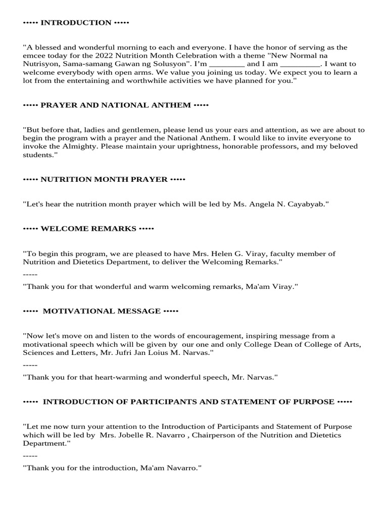 2022nutmonthceleb Webinar Emcee Script | PDF