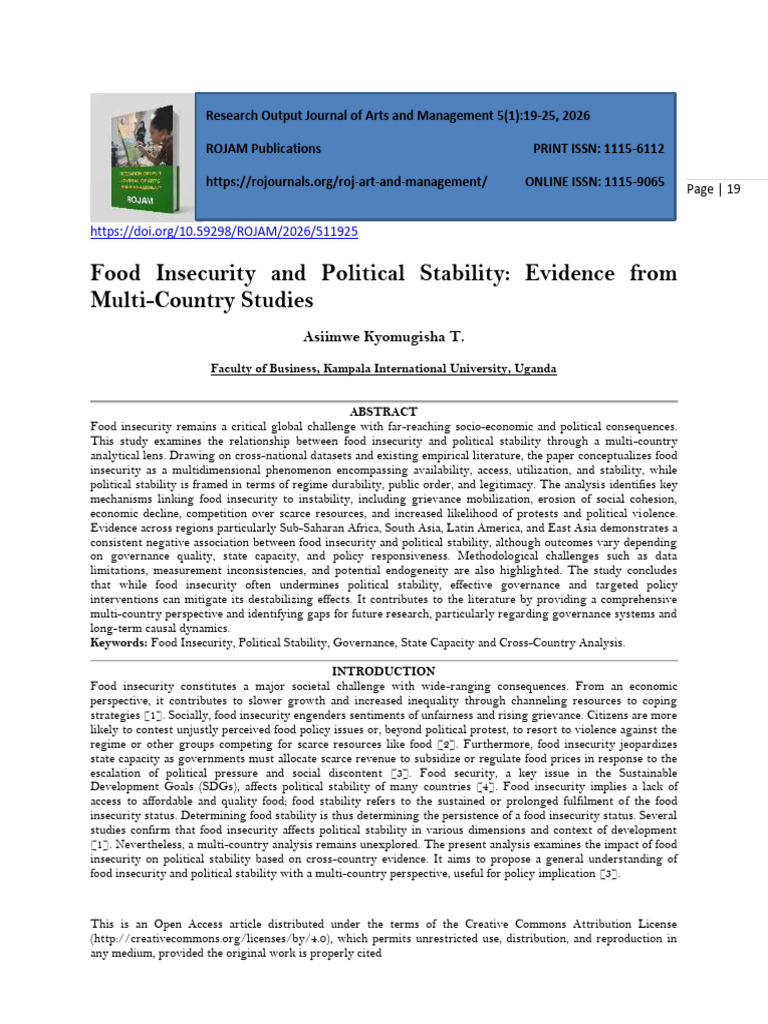 Food Insecurity and Political Stability: Evidence from Multi-Country ...
