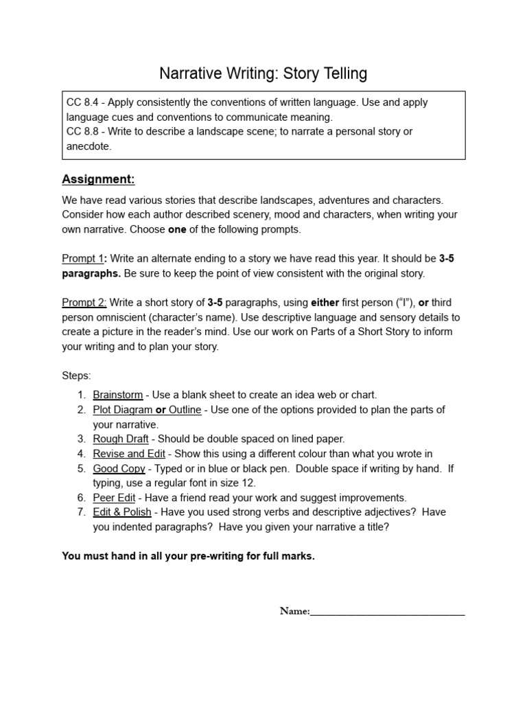 9 Narrative Writing Assignment | PDF | Narrative | Human Communication