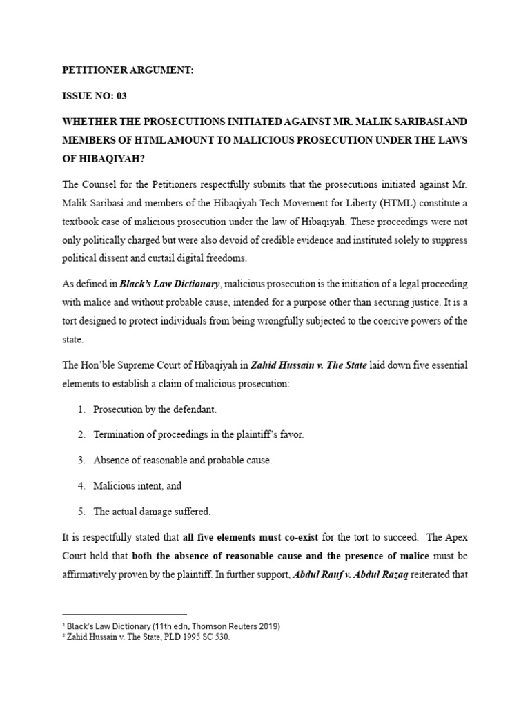 Petitioner Argument Issue 3 | PDF | Malicious Prosecution | Acquittal