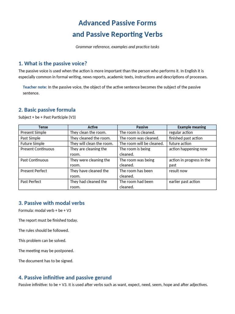 Advanced_Passive_Forms_Exercises | PDF | Perfect (Grammar) | Semantic Units