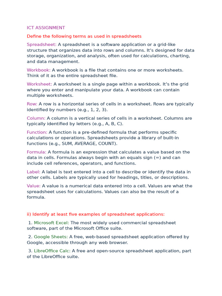 ICT ASSIGNMENT | PDF | Spreadsheet | Computing