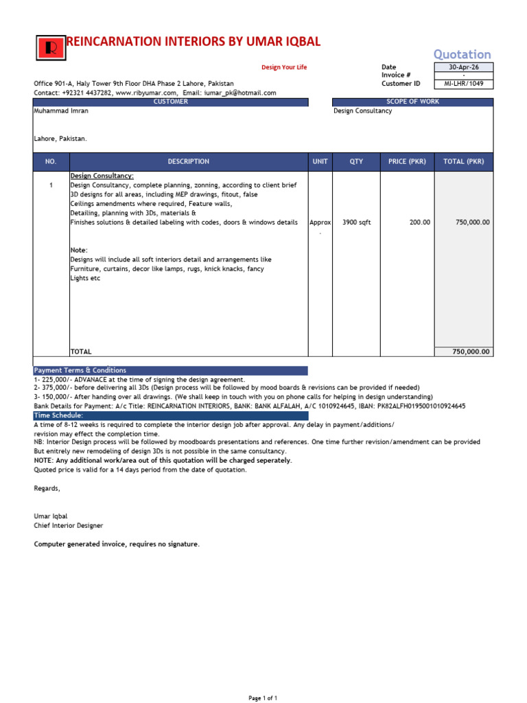 Muhammad Imran Invoice | PDF | Interior Design