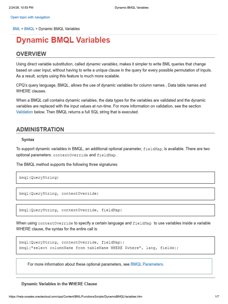Dynamic BMQL Variables | PDF | Parameter (Computer Programming) | Sql
