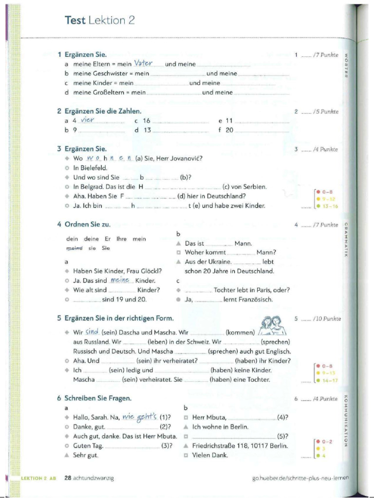 Arbeitsblatt - A1 Grammatikübung - Schritte Neu K2 | PDF