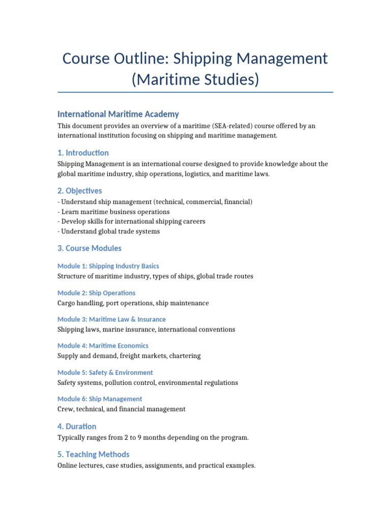 Shipping Management Course Outline | PDF