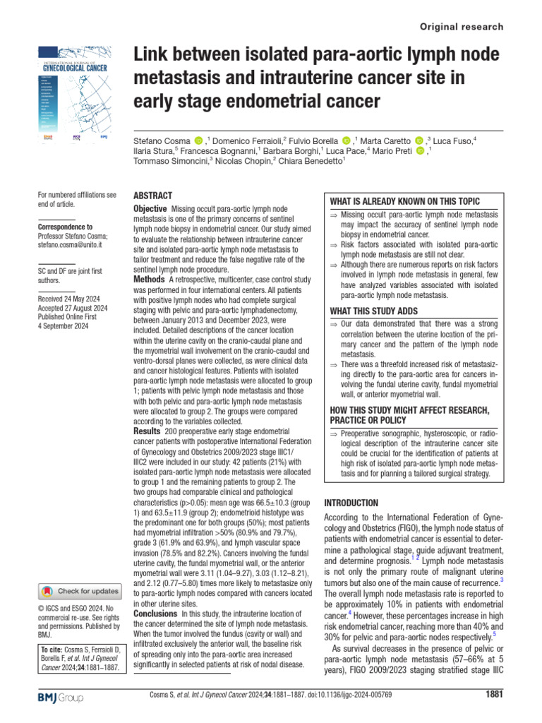 Link Between Isolated Para Aortic Lymph Node Metas | PDF | Metastasis ...