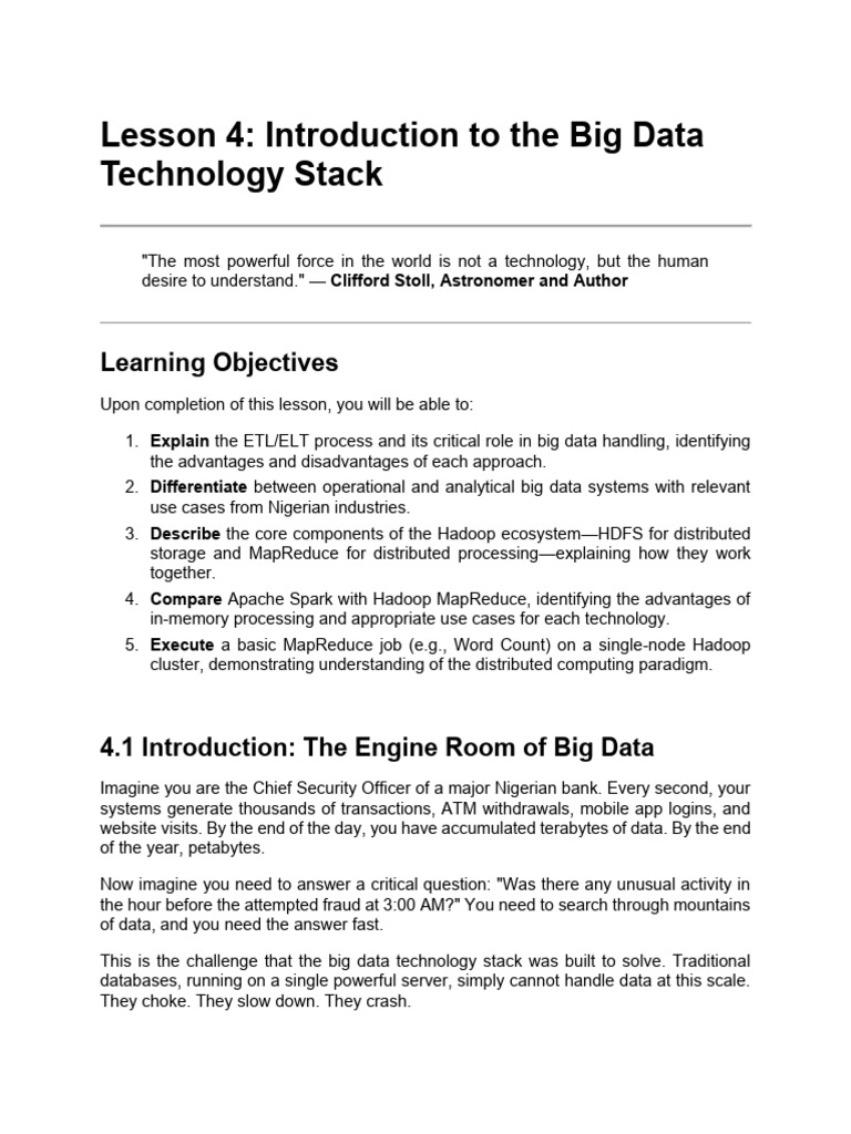 Lesson 4 - Introduction to the Big Data Technology Stack | PDF | Apache ...
