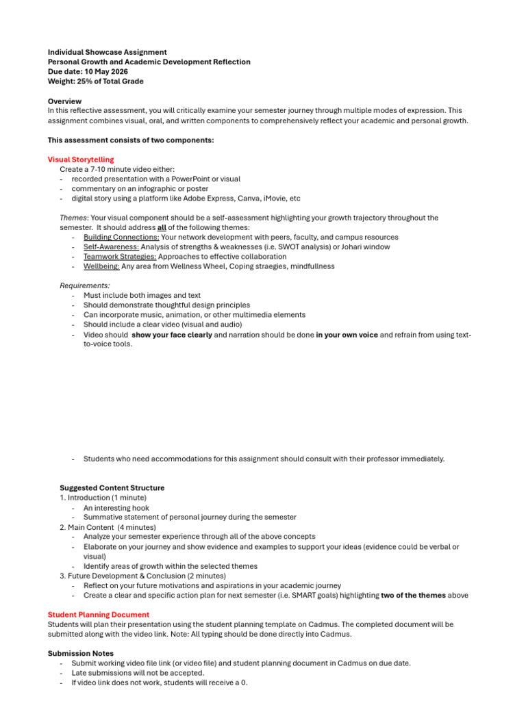 Individual Showcase Requirements Spring 26 | PDF | Cognitive Science ...