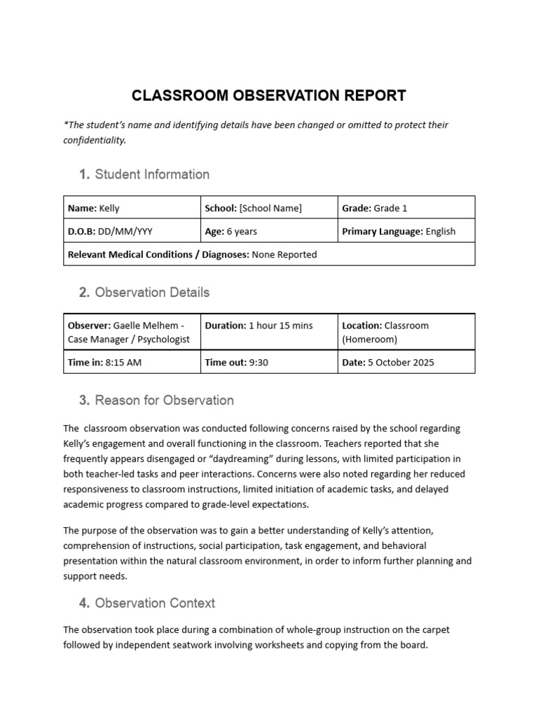 Classroom Observation Report | PDF | Classroom | Teachers