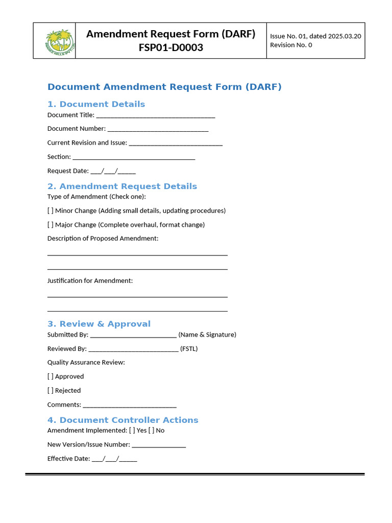 Amendment Request Form (DARF) | PDF