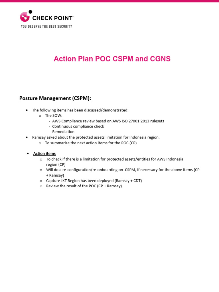 Action Plan Poc Cspm and Cgns | PDF