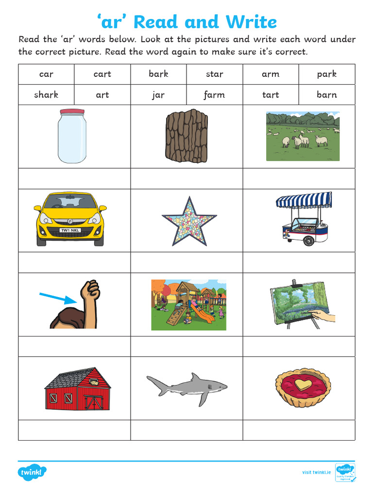 'Ar' Read and Write Activity Sheet | PDF