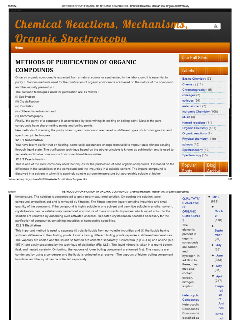 Methods of Purification of Organic Compounds - Chemical Reactions ...