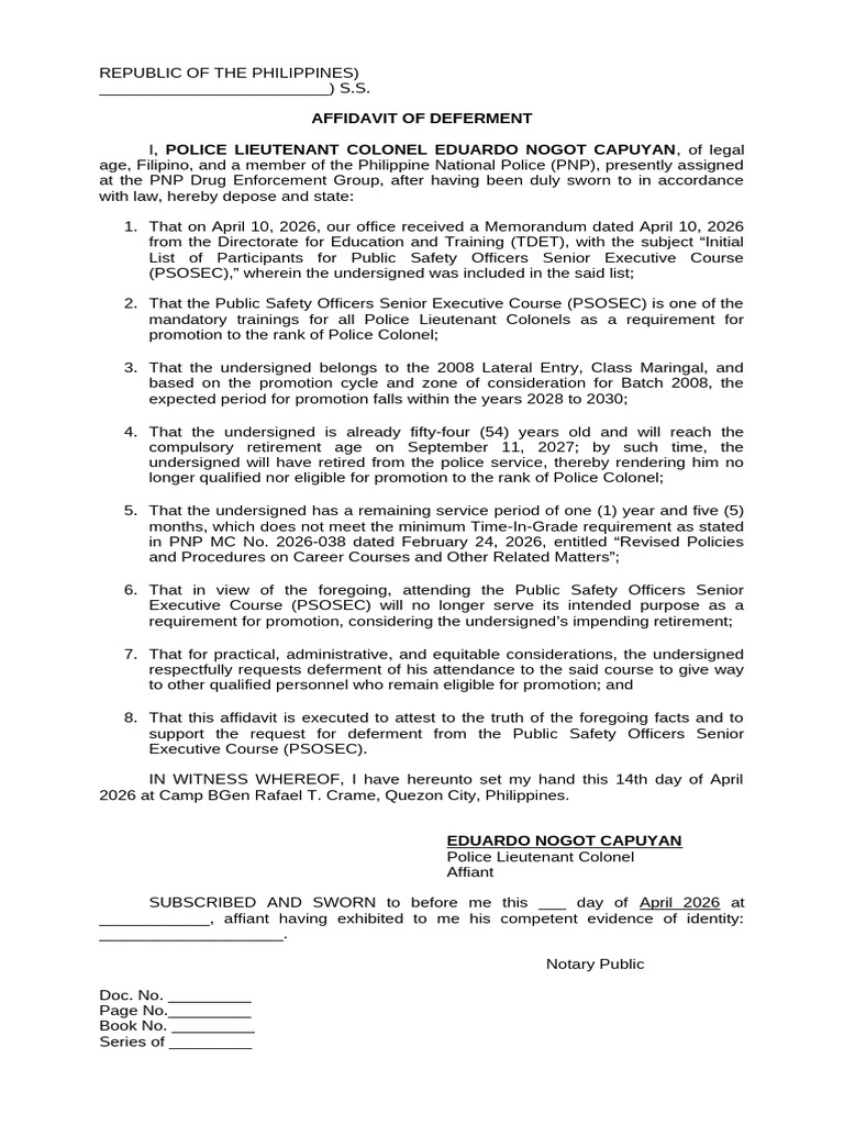 Affidavit of Deferment | PDF | Affidavit