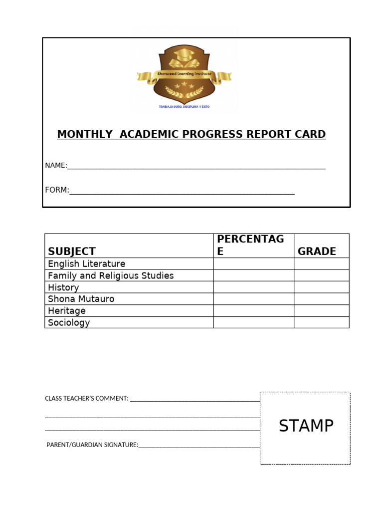 A Level Arts Monthly Academic Progress Report Card | PDF